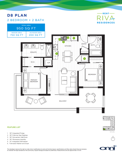 Floor plan for 2 beds, 2 baths, 750 sqft